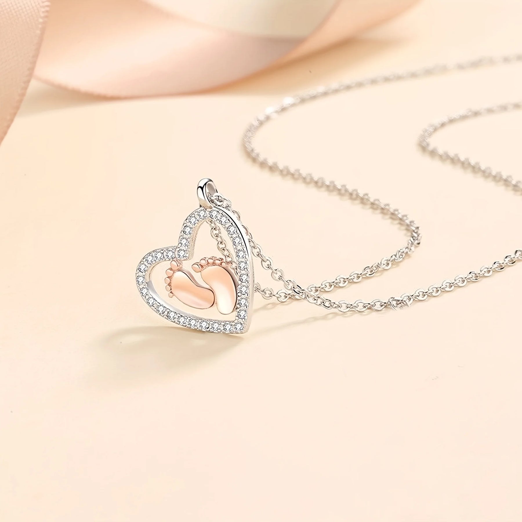 To My Mommy - Heart Footprint Pendant Necklace for Mom